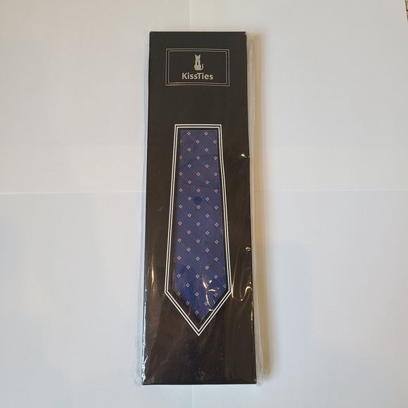 NWT KissTies Mens Microfiber Check Tie Blue Pink Formal Wedding Black Tie - Picture 1 of 6